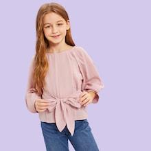 Shein Girls Zip Back Tied Waist Top