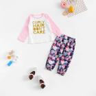 Shein Toddler Girls Letter Print Tee With Floral Print Pants