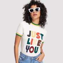 Shein Striped Trim Letter Print Tee