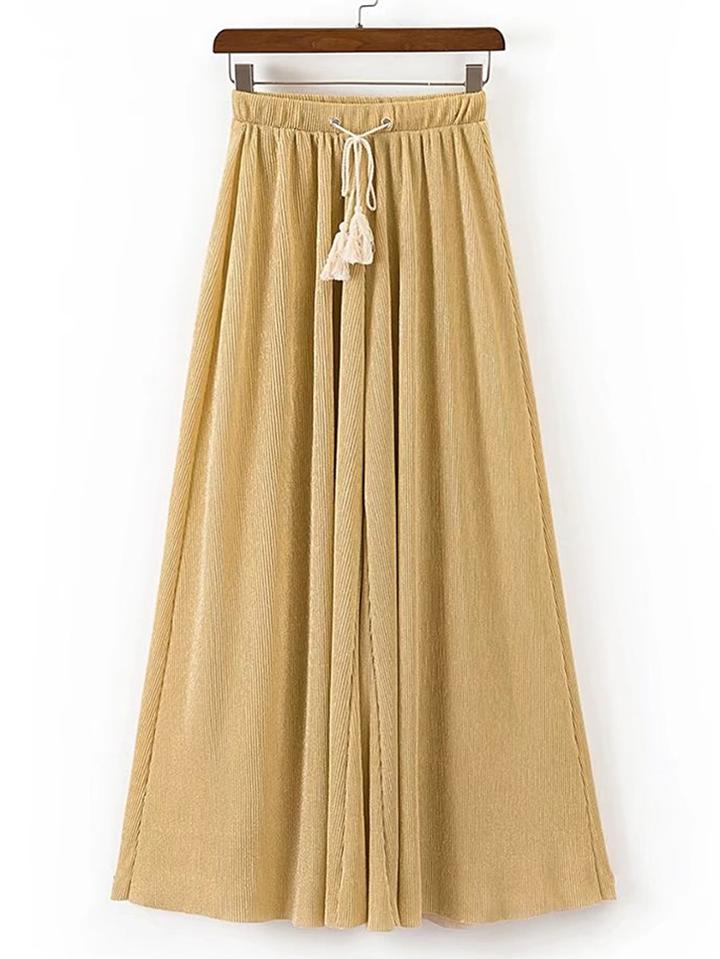 Shein Drawstring Waist Wide Leg Pants With Fringe