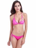 Shein Lepoard Print Triangle Bikini Set - Hot Pink