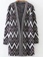 Shein Navy Chevron Pattern Collarless Long Cardigan