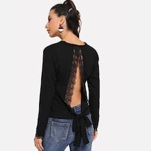 Shein Lace Insert Knot Solid Top