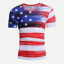Shein Men Striped Flag Print Tee