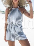 Shein Vertical Stripe Backless Cutaway Jumpsuit