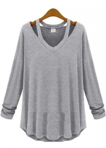 Rosewe Chic Long Sleeve Hollow Design Woman T Shirt