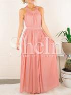 Shein Pink Sleeveless Hollow Back Split Maxi Dress