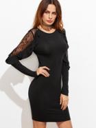 Shein Black Lace Insert Frilled Sleeve Bodycon Dress