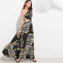 Shein Mixed Print Flare Halter Dress