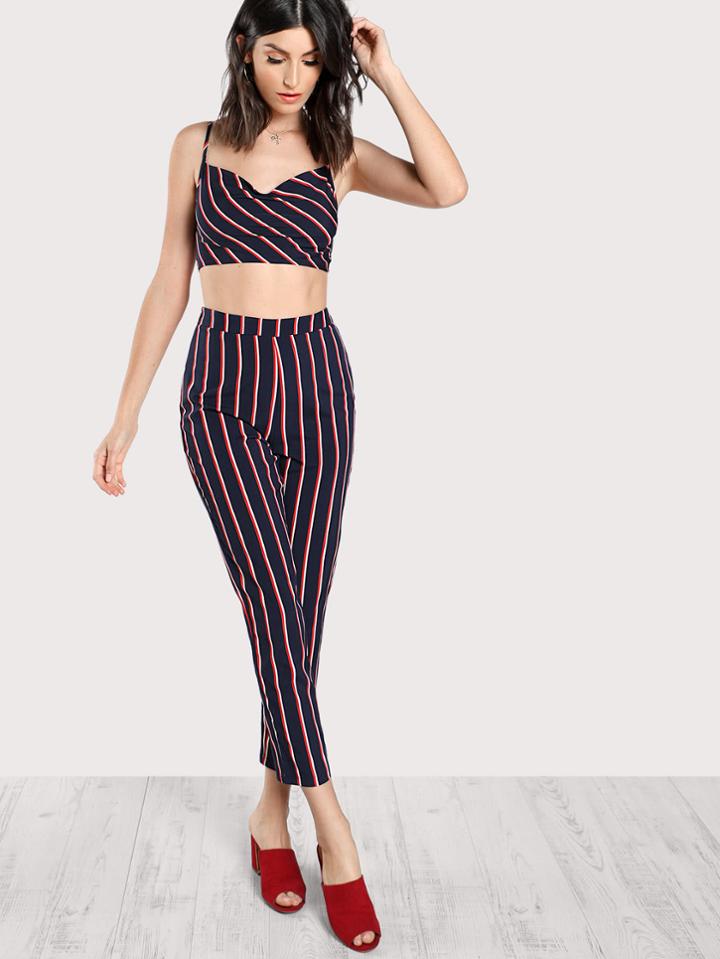 Shein Striped Bustier Cami Top & Pants Co-ord
