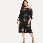 Shein Plus Off Shoulder Knot Cuff Jumpsuit