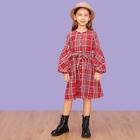 Shein Girls Button Up Tie Waist Plaid Dress