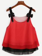Shein Red Bow Embellished Layered Chiffon Top