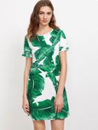 Shein Palm Leaf Print Frilled Sleeve Dress