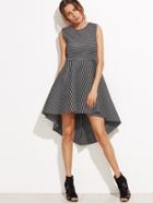 Shein Black Striped High Low Sleeveless A-line Dress