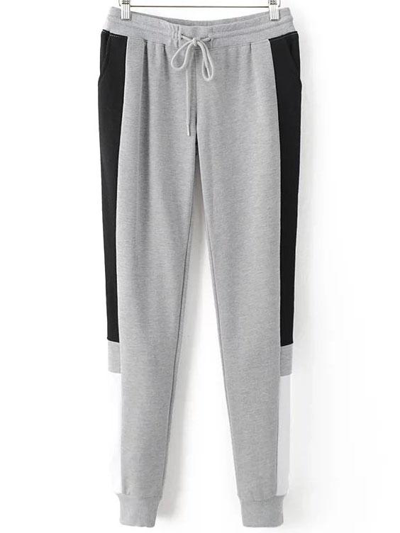 Shein Grey Color Block Drawstring Waist Sports Pants