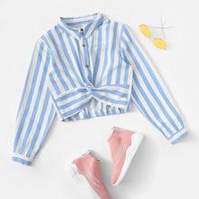 Shein Single Breasted Twist Striped Blouse