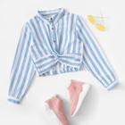 Shein Single Breasted Twist Striped Blouse