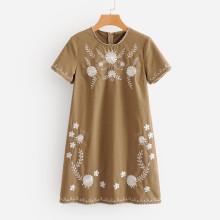 Shein Zip Back Embroidery Tunic Dress
