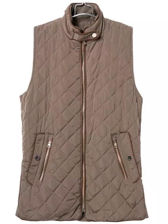 Shein Brown Sleeveless Quilting Diamond Patterned Vest