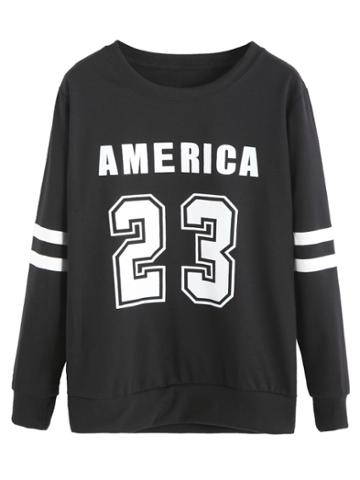 Shein Black Numbers Print Varsity Striped Sweatshirt