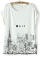 Shein White Short Sleeve City Print T-shirt