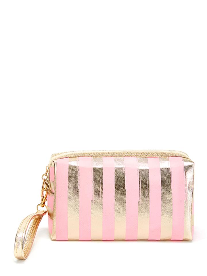 Shein Metallic Striped Pouch With Wristlet