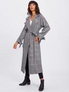 Shein Bow Tie Cuff Flap Front Plaid Wrap Coat