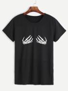 Shein Black Printed Short Sleeve T-shirt