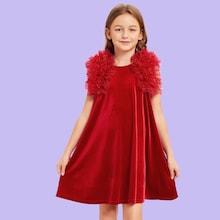 Shein Girls Zip Back Mesh Appliques Trapeze Dress