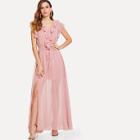 Shein Jabot Front Drawstring Split Dress