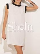 Shein Beige Sleeveless Color Block Trims Dip Hem Dress