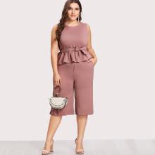 Shein Plus Ruffle Hem Tie Waist Chiffon Top And Pants