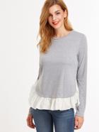 Shein Heather Grey Contrast Ruffle Trim T-shirt