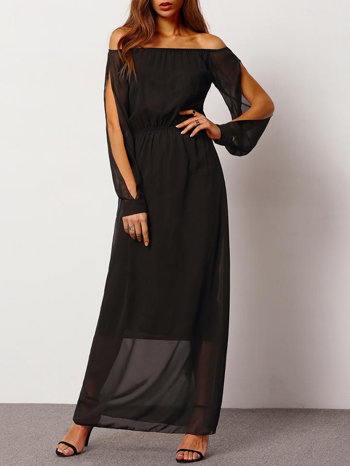 Shein Black Off The Shoulder Split Sleeve Maxi Dress