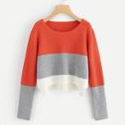 Shein Round Neck Color-block Sweater