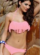 Rosewe Coral Tassel Decoration Front Lace Up Bikini Set