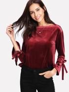 Shein Bow Tie Sleeve Velvet Tee