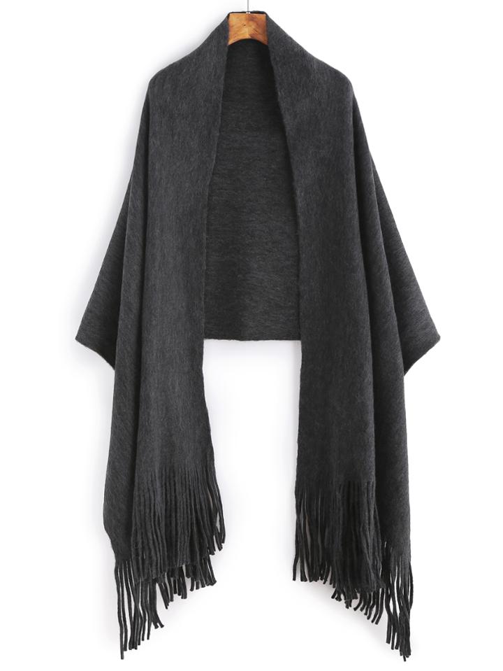 Shein Black Long Fringe Furry Plain Scarf