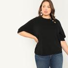 Shein Plus Buttoned Neck Raglan Sleeve Textured Top