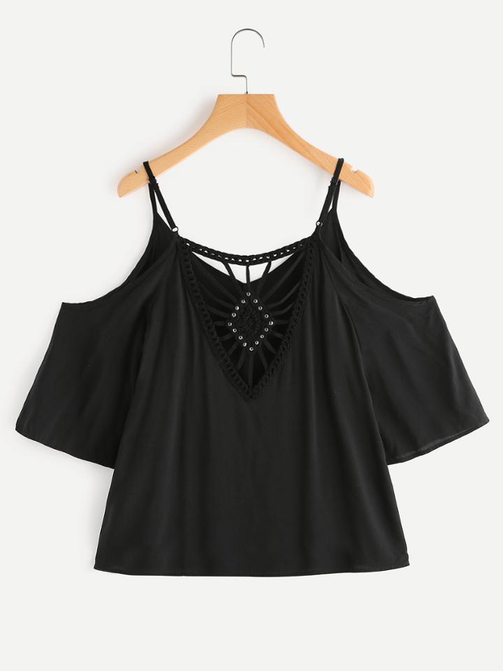 Shein Cold Shoulder Hollow Out Crochet Panel Top