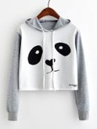 Shein Panda Print Crop Marled Hoodie