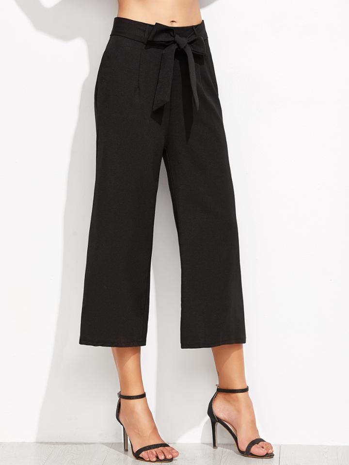 Shein Black Self Tie Wide Leg Pants