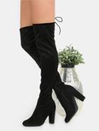 Shein Chunky Heel Suede Thigh Boots Black