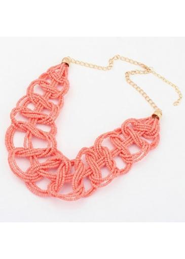 Rosewe Twist Knitting Beads Decorated Pink Necklace