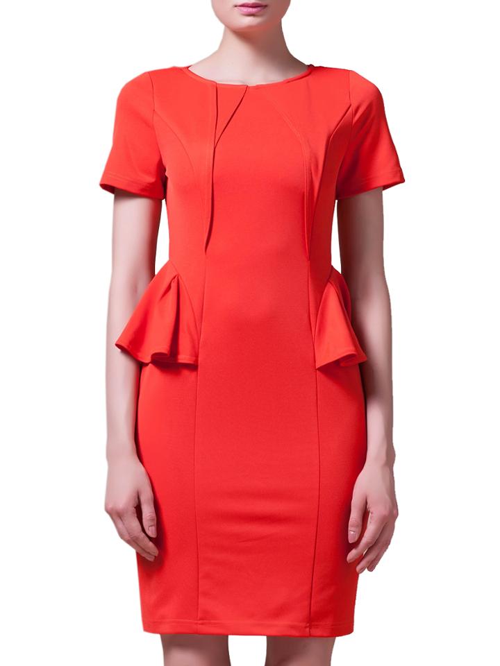 Shein Orange Crew Neck Peplum Sheath Dress