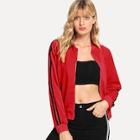 Shein Striped Tape Sleeve Zip Up Bomber Jacket