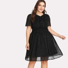 Shein Plus Frill Detail Fit & Flare Polka Dot Dress