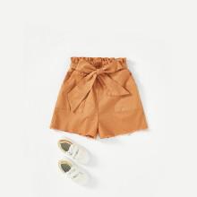Shein Girls Self Belted Raw Hem Shorts