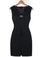 Rosewe European V Neck Black Sheath Sleeveless Dress For Lady